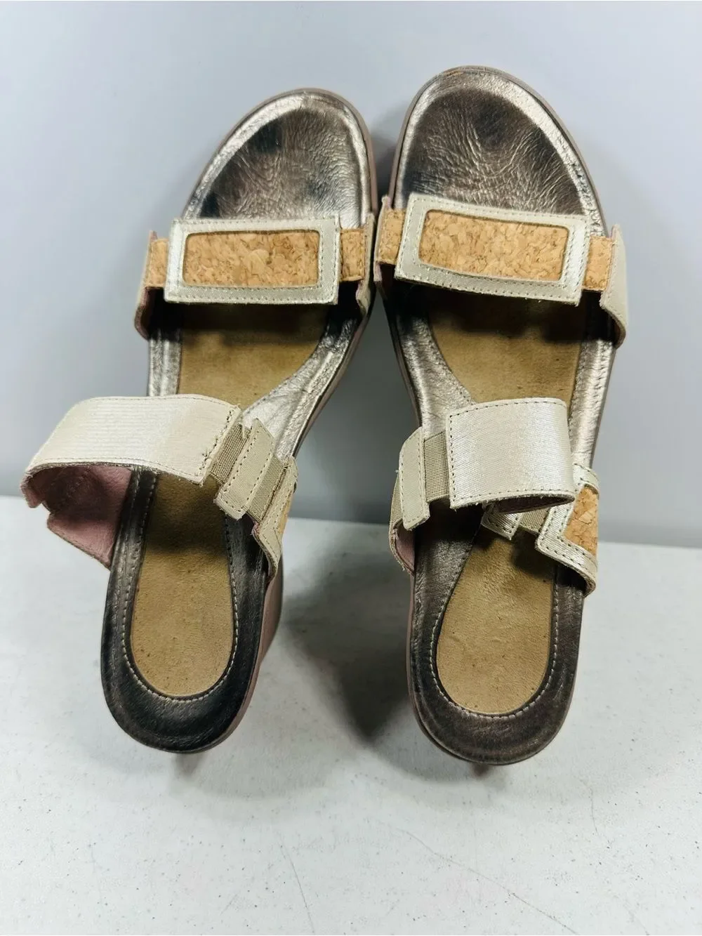 Naot Womens Treasure Wedge Sandal Gold/Cream Metallic Slip On Size EU 40/US 9